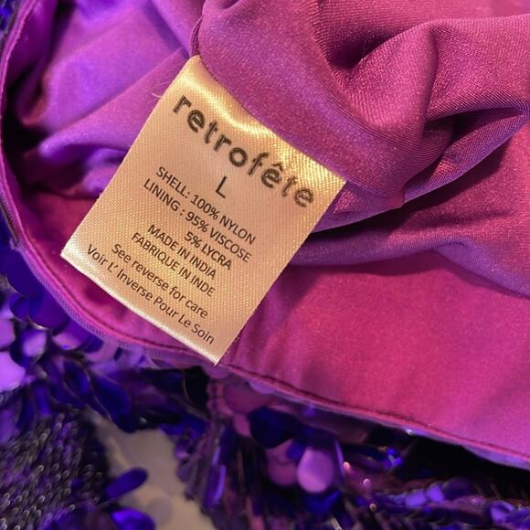Retrofete April Sequin Embellished Long Sleeve Royal Purple Mini Dress Sz Large - Picture 12 of 12